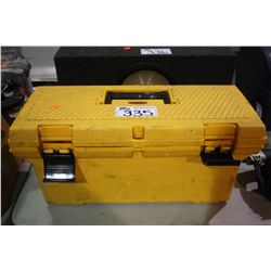 YELLOW RUBBERMAID TOOL BOX AND CONTENTS