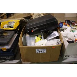 BOX OF ASSORTED COLLECTOR CARS & SIGN ELECTRICAL