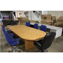 CHERRY BOARDROOM TABLE, 8 CHAIRS, A DESK & FILE