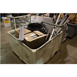 BIN OF ASSORTED METAL PRODUCT, SHOP VAC &