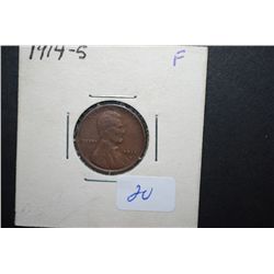 1914-S US Lincoln Wheat Back Penny; F; EST. $15-20