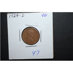 1924-D US Lincoln Wheat Back Penny; VG; EST. $30-40