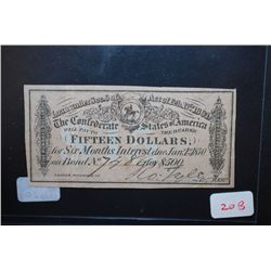 1864 Confederate States Of America $500 Bond; EST. $10-20