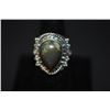 Image 1 : Sterling Silver Ring With Green Marbled Stone In Teardrop Shaped Design Size 10; .925 Silver; EST. $