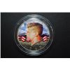 Image 1 : 1967 US Kennedy Half Dollar Gold Toned & Colorized On Front In Display Box; EST. $15-20