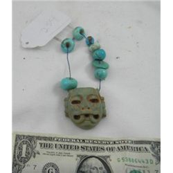 Pre-Columbian Turquoise and Green stone mask Necklace