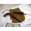 Image 1 : Collection Derringer Style Pistol from England, powder flask and leather carry bag