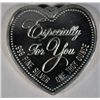 Image 2 : A ONE OUNCE .999 PIECE OF SILVER IN THE SHAPE OF A HEART WITH FLOWERS AND SAYING
