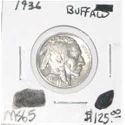 1936 BUFFALO NICKEL RED BOOK VALUE IS $125.00 *RARE MS-65 HIGH GRADE* !!