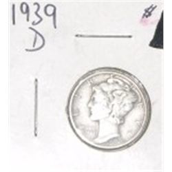 1939-D MERCURY SILVER DIME *EXTRA FINE GRADE*!!
