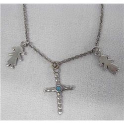Navajo Necklace with Sterling Cross, 2 Girl Charm