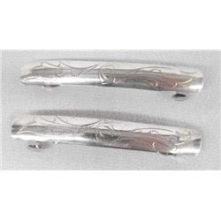 Pair of Hand Stamped Sterling Hair Barrettes