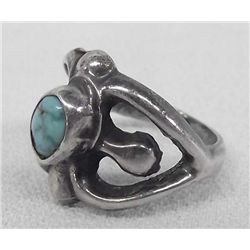 Navajo Turquoise in Sandcast Sterling Ring