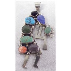 Multi Cabochon Stone Kokopelli Signed Pendant
