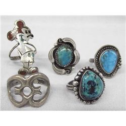 5 Navajo Silver Turquoise Rings