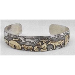 Navajo Silver, Gold Storyteller Bracelet-Begay