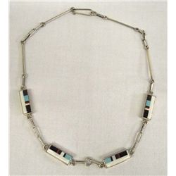 Vintage Zuni Silver Stone to Stone Inlay Necklace