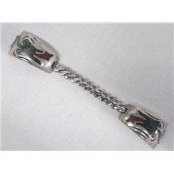 Navajo Chip Inlay Turquoise Coral Silver Watch Tip
