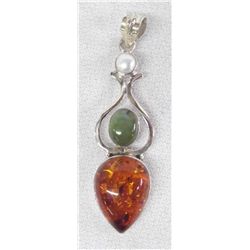 Baltic Amber Turquoise Sterling Pendant
