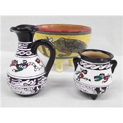 Latin American Hand Painted Pottery Bowl, Jar, Pot