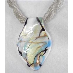 Italian Seed Bead Necklace Dichroic Glass Pendant