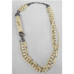 Carved Bone Sterling 4 Strand Necklace