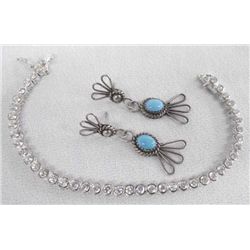 Sterling Rhinestone Bead Bracelet Navajo Earrings
