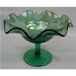 Opalescent Green Carnival Glass Bon Bon Bowl