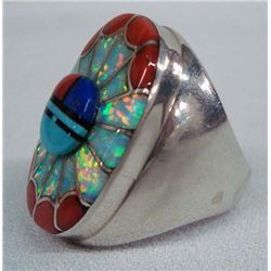 Heavy Large Zuni Channel Inlay Sterling Multi-stone Ring