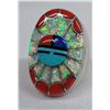 Image 2 : Heavy Large Zuni Channel Inlay Sterling Multi-stone Ring