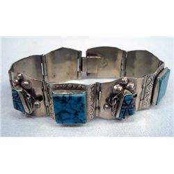 Mexican Jadeite Mayan Hallmarked Link Bracelet