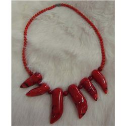 Red Coral, Chili Pepper Shaped Bead Necklace