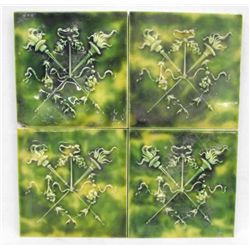 4 Antique Cambridge Encaustic Arts & Crafts Tiles