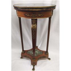 Vintage Marble, Maple and Brass Oval Lamp Table