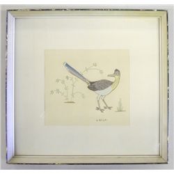 Navajo Silkscreen Print Roadrunner - H Begay