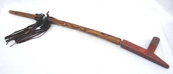 Plains Indian Wood Pipe-Pipestone Lead Inlay Bowl