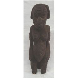African Wood Carved Pregant Woman on Stool