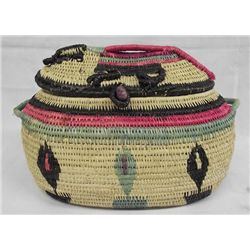 Ethnic Lidded Multi Color Tribal Basket