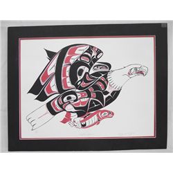 Northwest Coast Print Eagle and Salmon- Shorty
