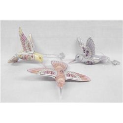 Three Lena Liu's Porcelain Hummingbird Ornaments