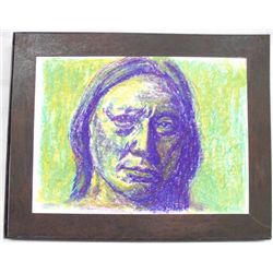 Framed Pastel of Native American Man's Face