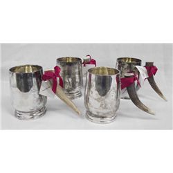 4 Vintage Vagabond Horn Handle Silver Plate Mugs