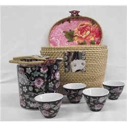 Chinese Wicker Basket Tea Set