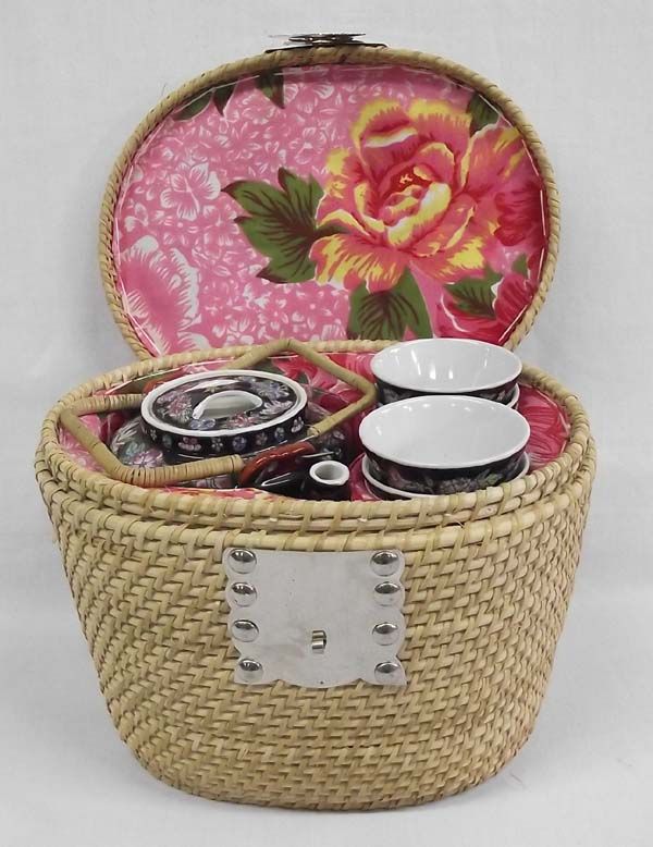 Chinese Wicker Basket Tea Set