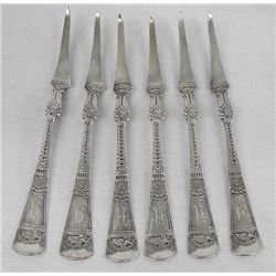 6 Antique Sterling Silver Ornate Butter Pat Picks