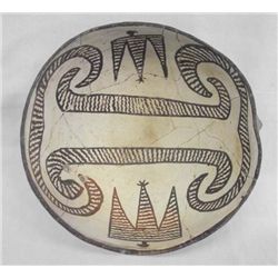 Rare Prehistoric Mimbres Shell Effigy Snake Tunderbird Bowl