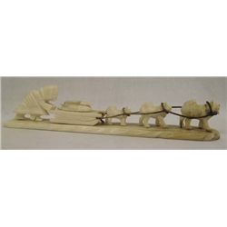 Miniature Carved Bone Dog Sled Figurine