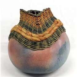 Gourd Container with Hemp Rope and Woven Design