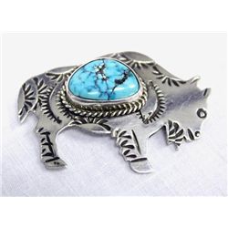Navajo Sterling Turquoise Buffalo Pin - Cleveland