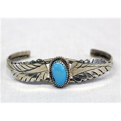 Navajo Sterling Silver Turquoise Leaf Bracelet